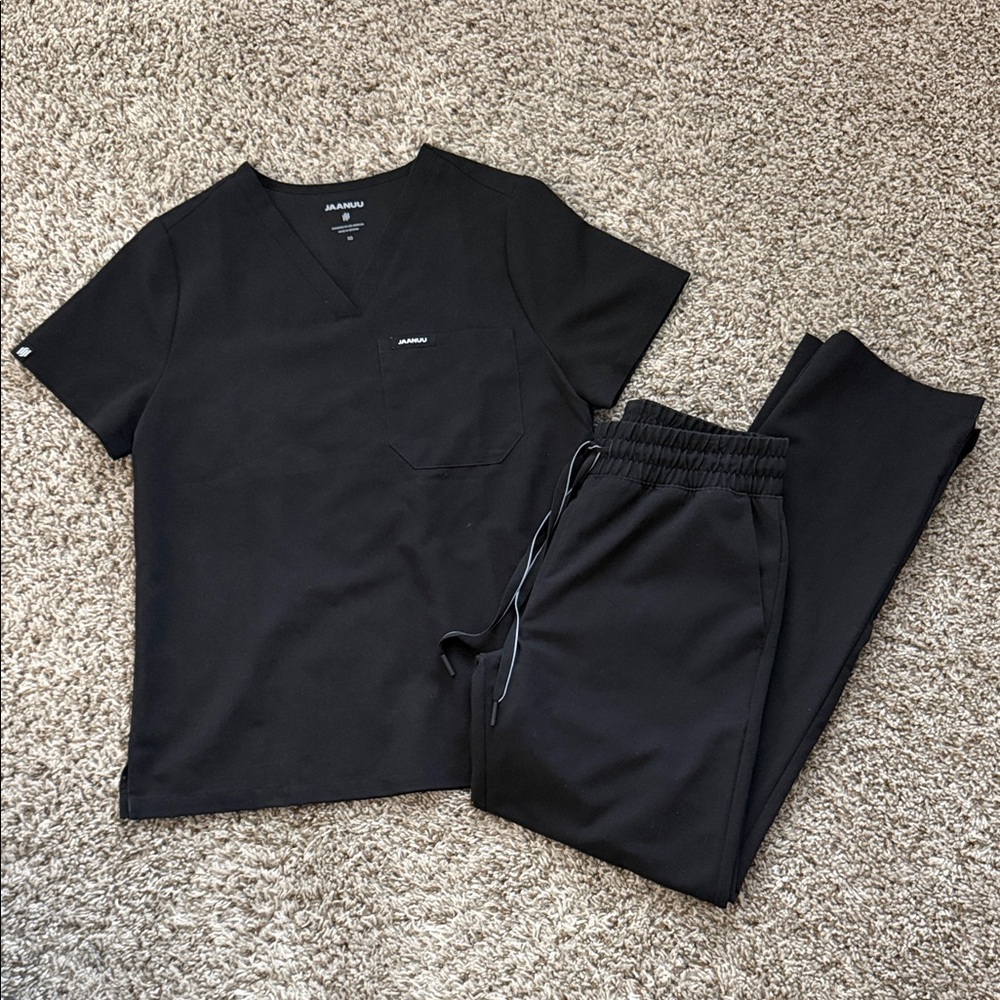 Jaanuu Black V-Neck Scrub Set